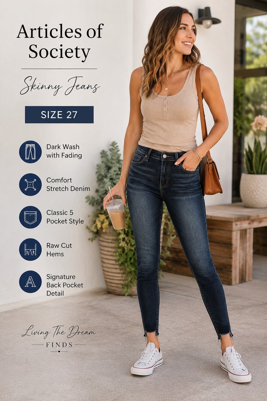 Articles of Society Women’s Jeans Size 27 Dark Wash Skinny Raw Hem Stretch